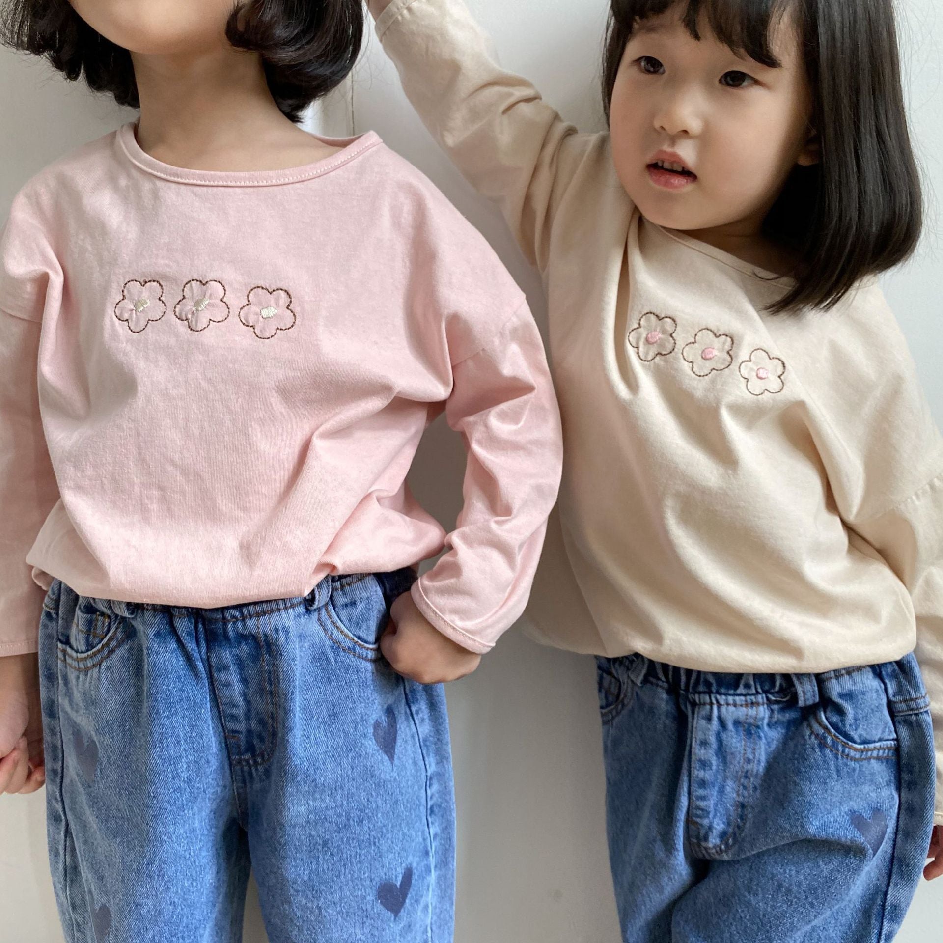 Base Embroidered Long-sleeved T-shirt Spring New Shirt Floret Korean Girl Children - KuzuSHOP