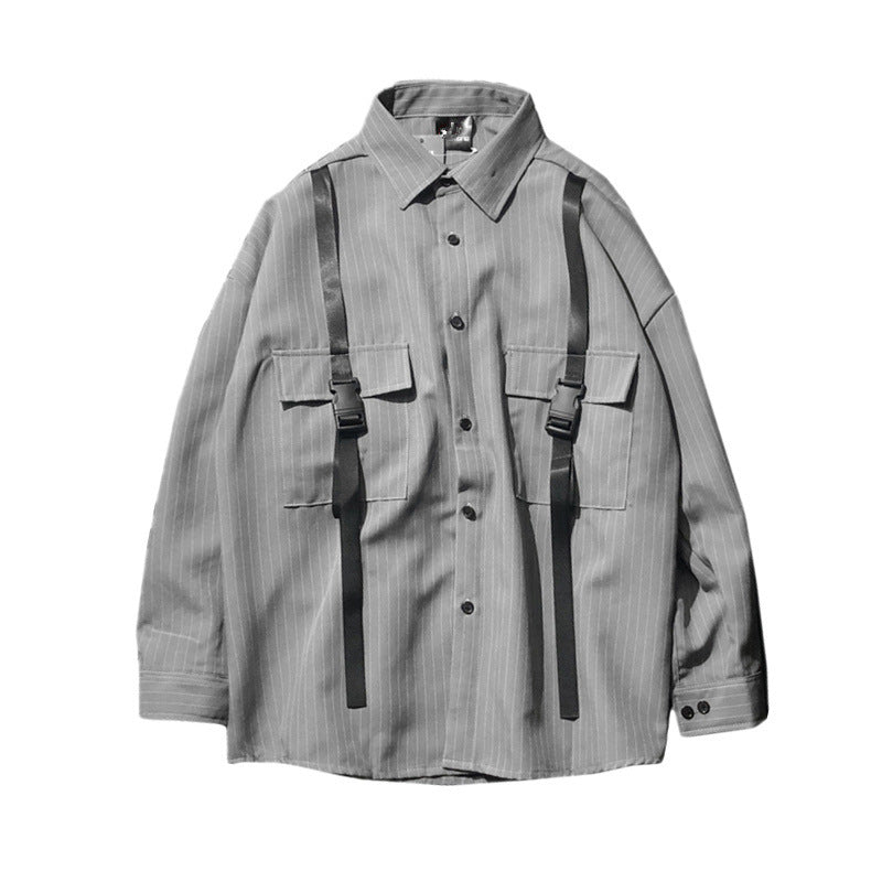 Retro Wild Striped Black Long sleeved Shirt Loose Shirt - KuzuSHOP