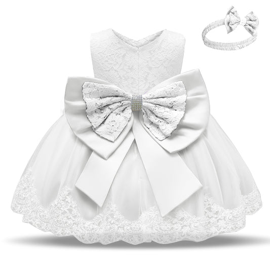 Baby Girls White Baptism Dress Newborn Princess Birthday Wear Toddler Flower Christening Ball Gown Kids Dresses for Girls 12 24M - KuzuSHOP
