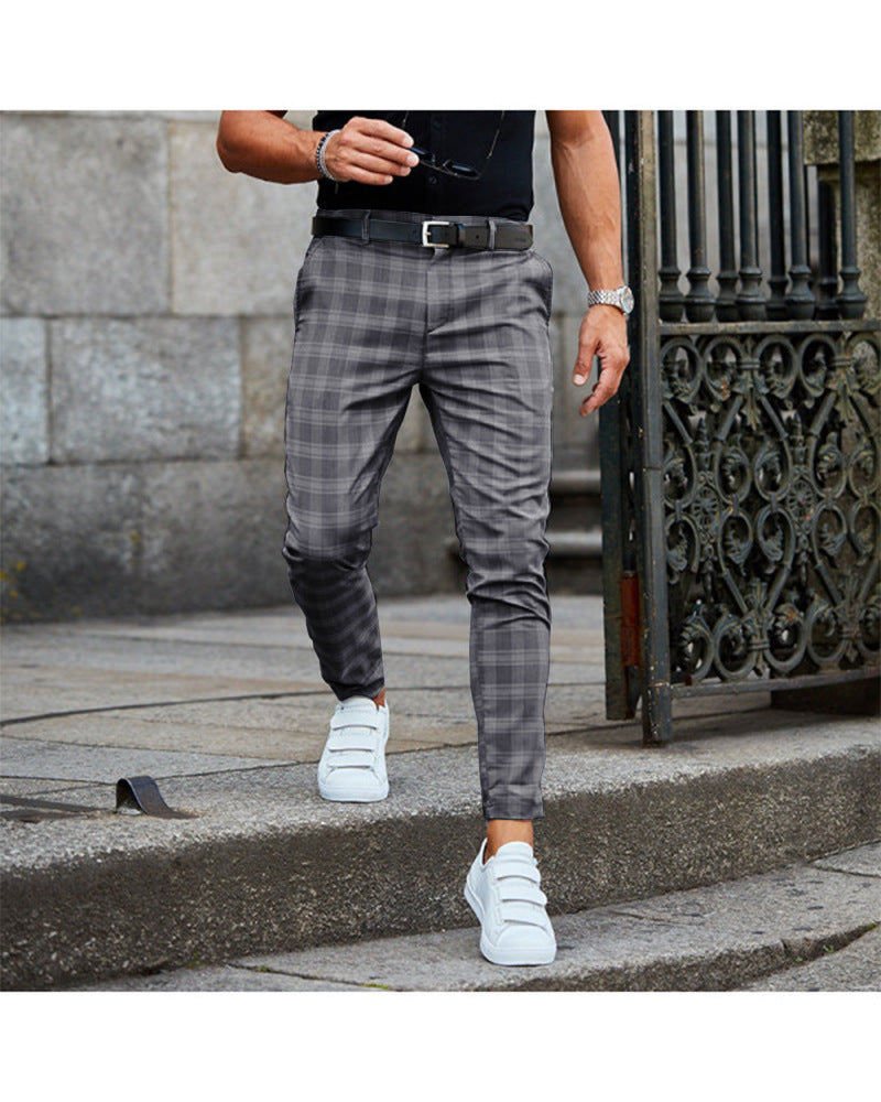 Plaid Print Pants Men's Casual Trousers Loose And Thin - KuzuSHOP
