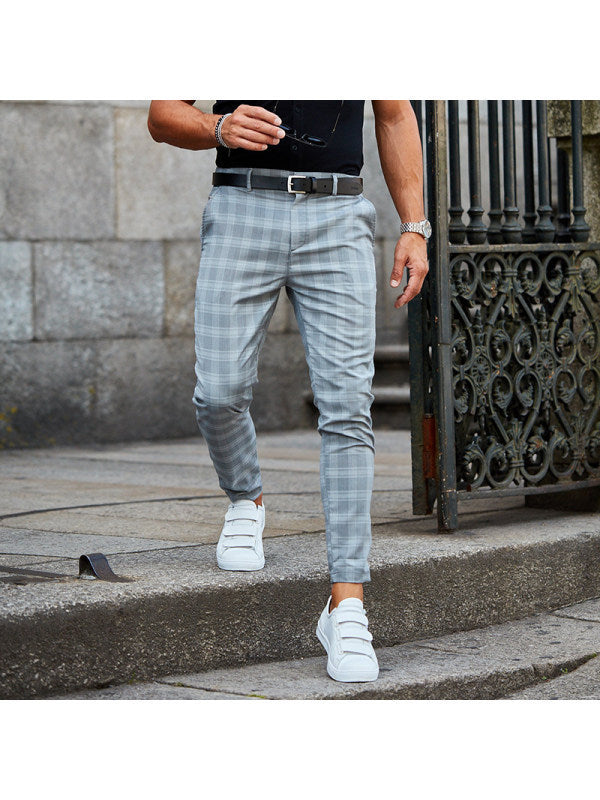 Plaid Print Pants Men's Casual Trousers Loose And Thin - KuzuSHOP