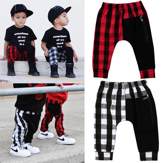 Pudcoco Boy Pants 1Y-6Y Fashion Toddler Kids Boys Plaid Bottom Pants Panty Harem Pants Trousers Casual - KuzuSHOP