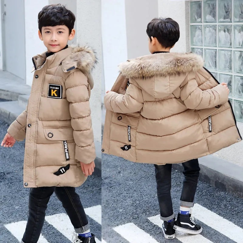 Children's Hooded Cotton Coat With Fur Collar And Cotton Quilted Jacket - KuzuSHOP