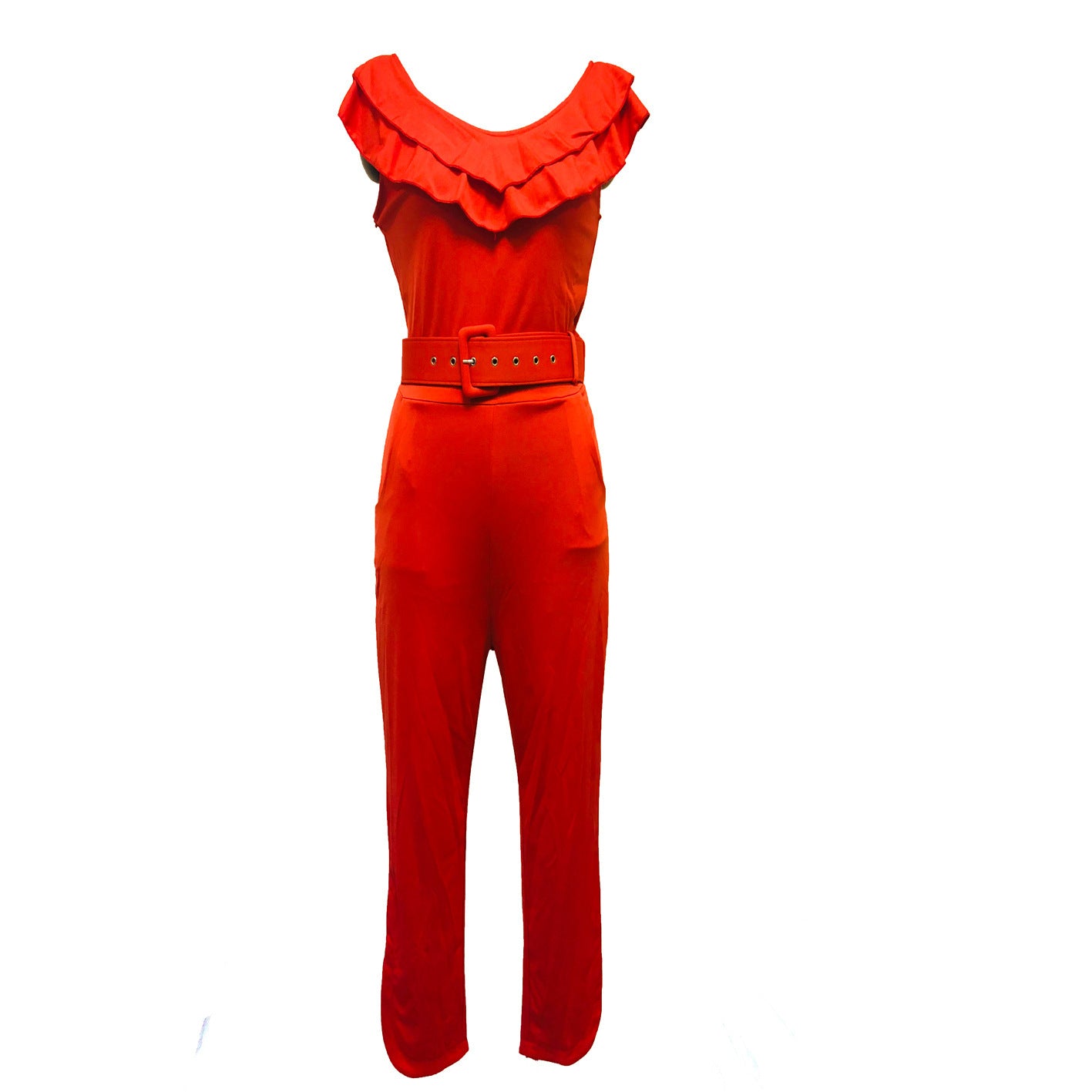 Summer Foreign Trade Hot Style Women's Jumpsuit With Belt Layered Frilly Skirt Leg High Waist Slim Cropped Trousers - KuzuSHOP