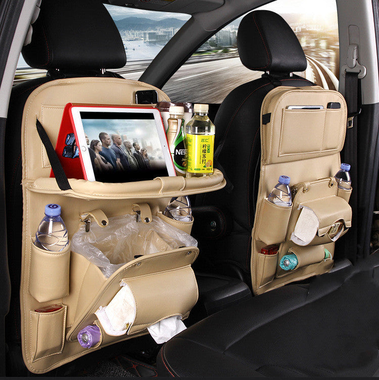 PU Leather Car Storage Bag Multifunction Seat Back Tray Hanging Bag Waterproof Car Organizer Automotive Interior Accessories - KuzuSHOP
