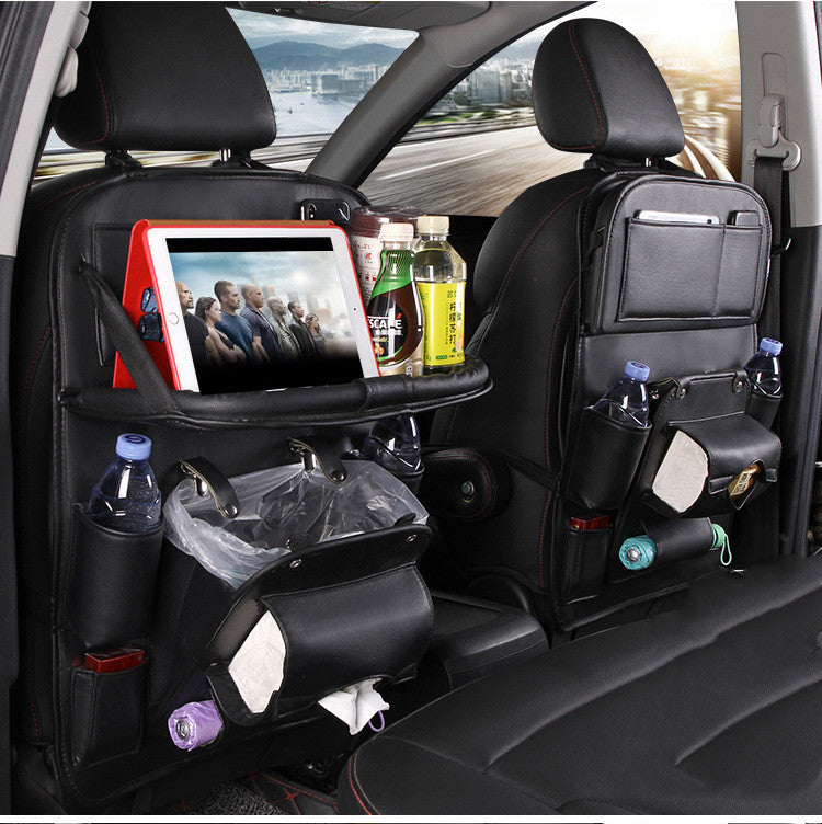PU Leather Car Storage Bag Multifunction Seat Back Tray Hanging Bag Waterproof Car Organizer Automotive Interior Accessories - KuzuSHOP