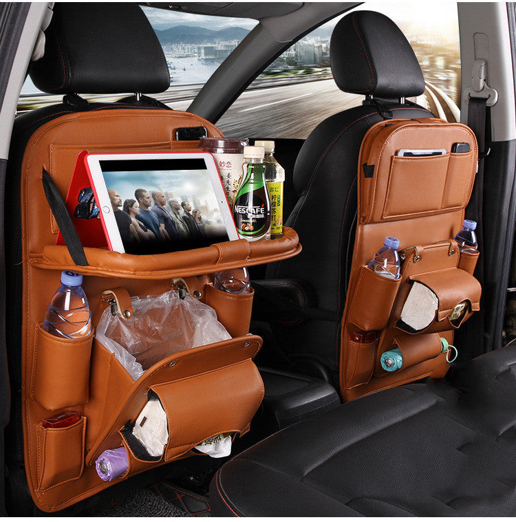 PU Leather Car Storage Bag Multifunction Seat Back Tray Hanging Bag Waterproof Car Organizer Automotive Interior Accessories - KuzuSHOP