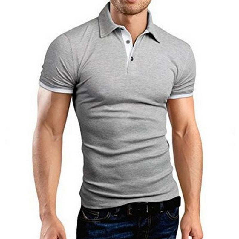 Men's Stand-Up Collar Short-Sleeved Polo Shirt Business Casual Solid Color Polo Shirt - KuzuSHOP