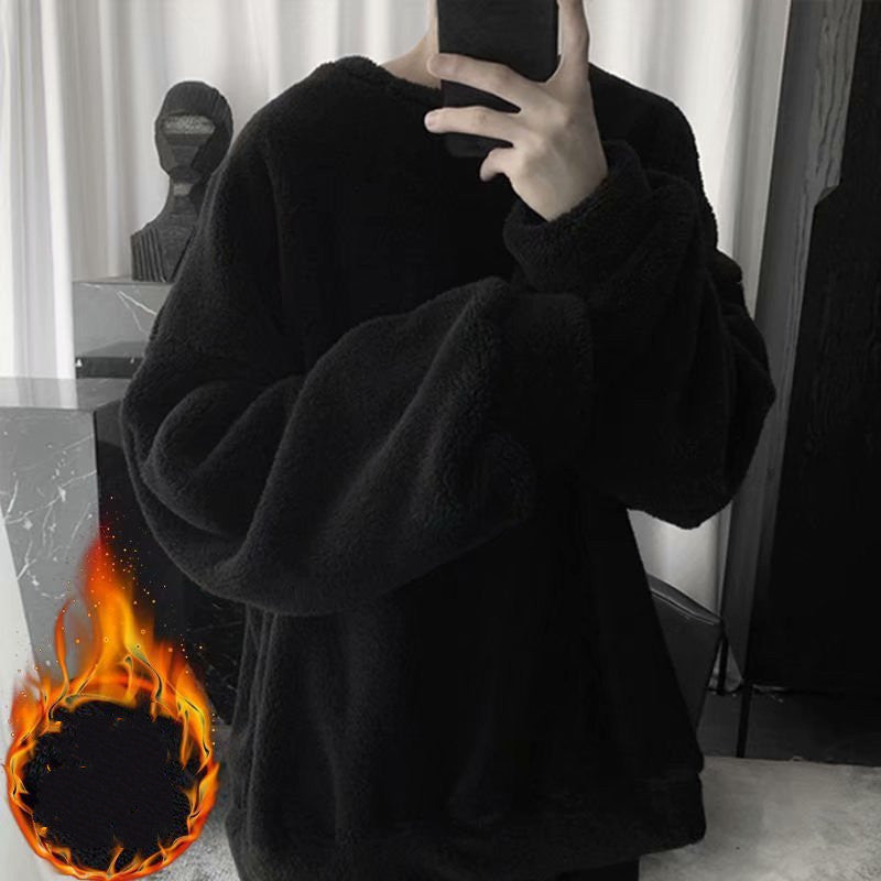 Sweater Round Neck Loose Plus Velvet Thick Casual All-match Jacket - KuzuSHOP