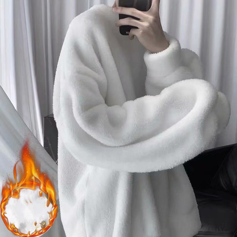 Sweater Round Neck Loose Plus Velvet Thick Casual All-match Jacket - KuzuSHOP