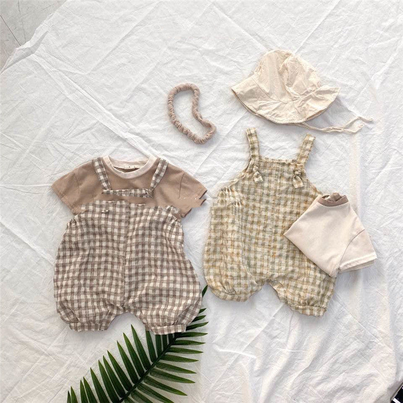 Summer Style Men'S And Women'S Baby Infant Plaid Overalls Bloomers Climbing Clothes Bag Fart Clothes - KuzuSHOP