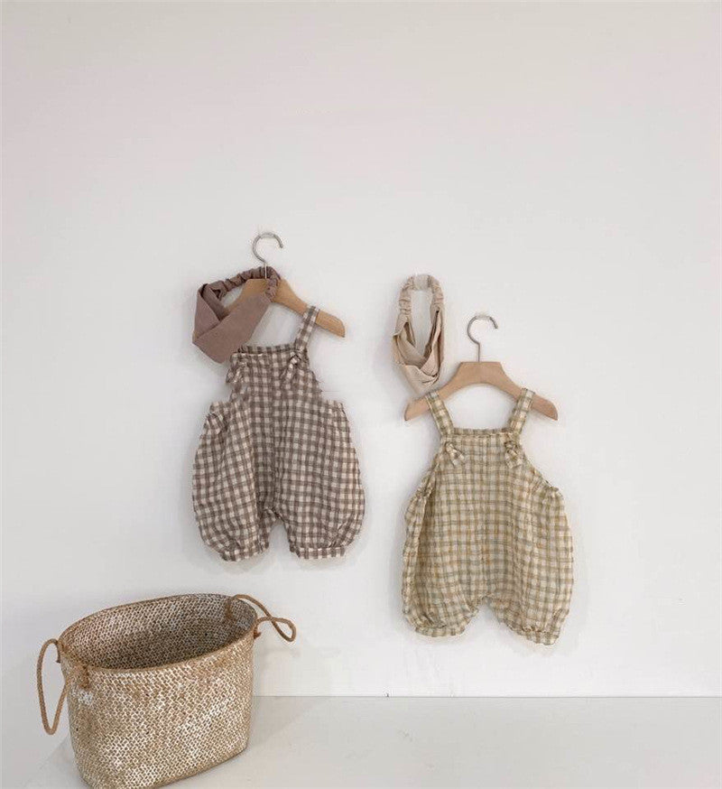 Summer Style Men'S And Women'S Baby Infant Plaid Overalls Bloomers Climbing Clothes Bag Fart Clothes - KuzuSHOP