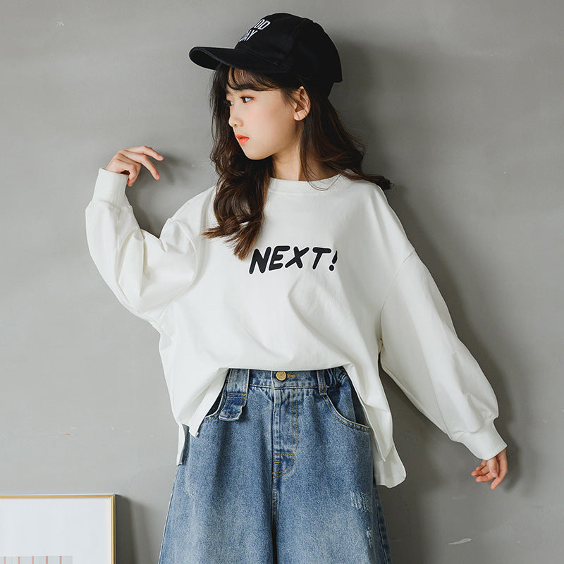 Girls' Long-sleeved T-shirt Cotton Moisture Wicking Letters - KuzuSHOP