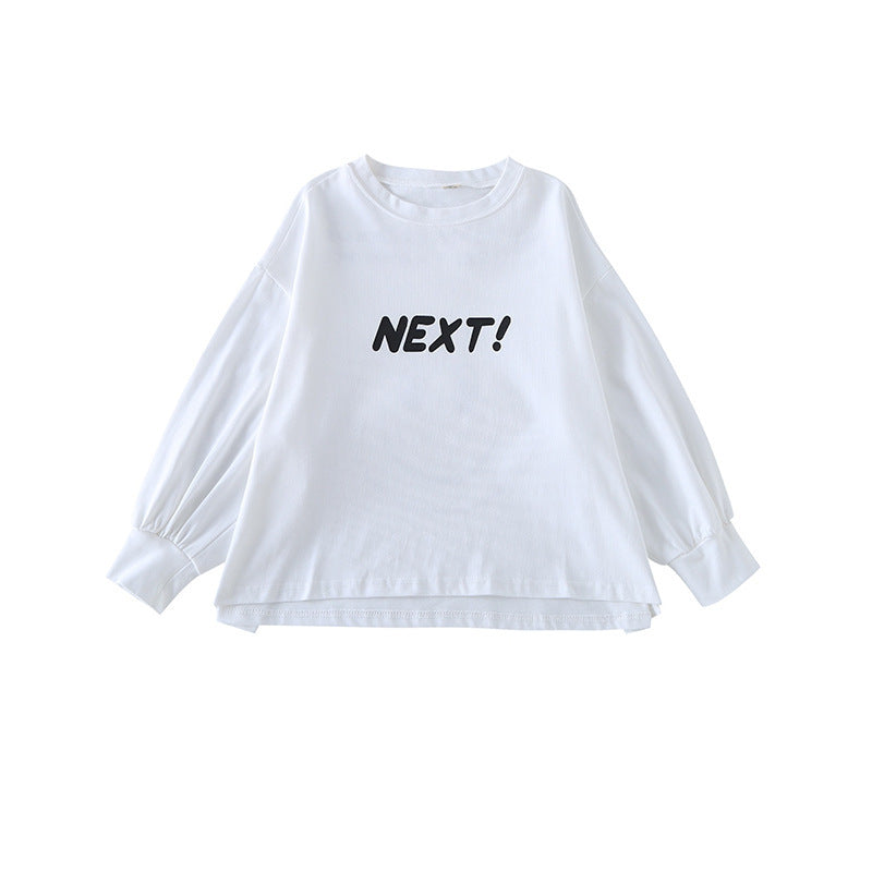 Girls' Long-sleeved T-shirt Cotton Moisture Wicking Letters - KuzuSHOP
