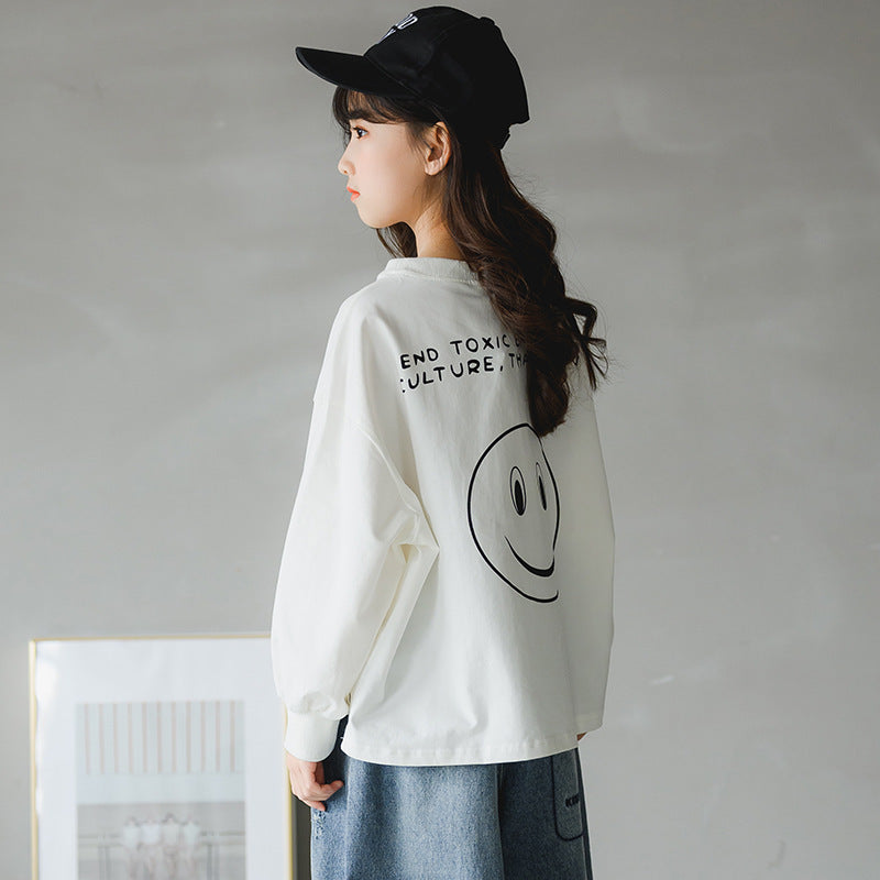 Girls' Long-sleeved T-shirt Cotton Moisture Wicking Letters - KuzuSHOP