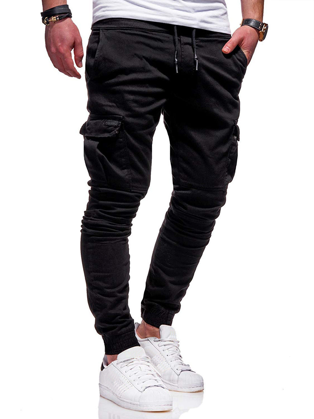 Tethered Elastic Sports Baggy Pants Long Casual Pants Jogging Pants - KuzuSHOP