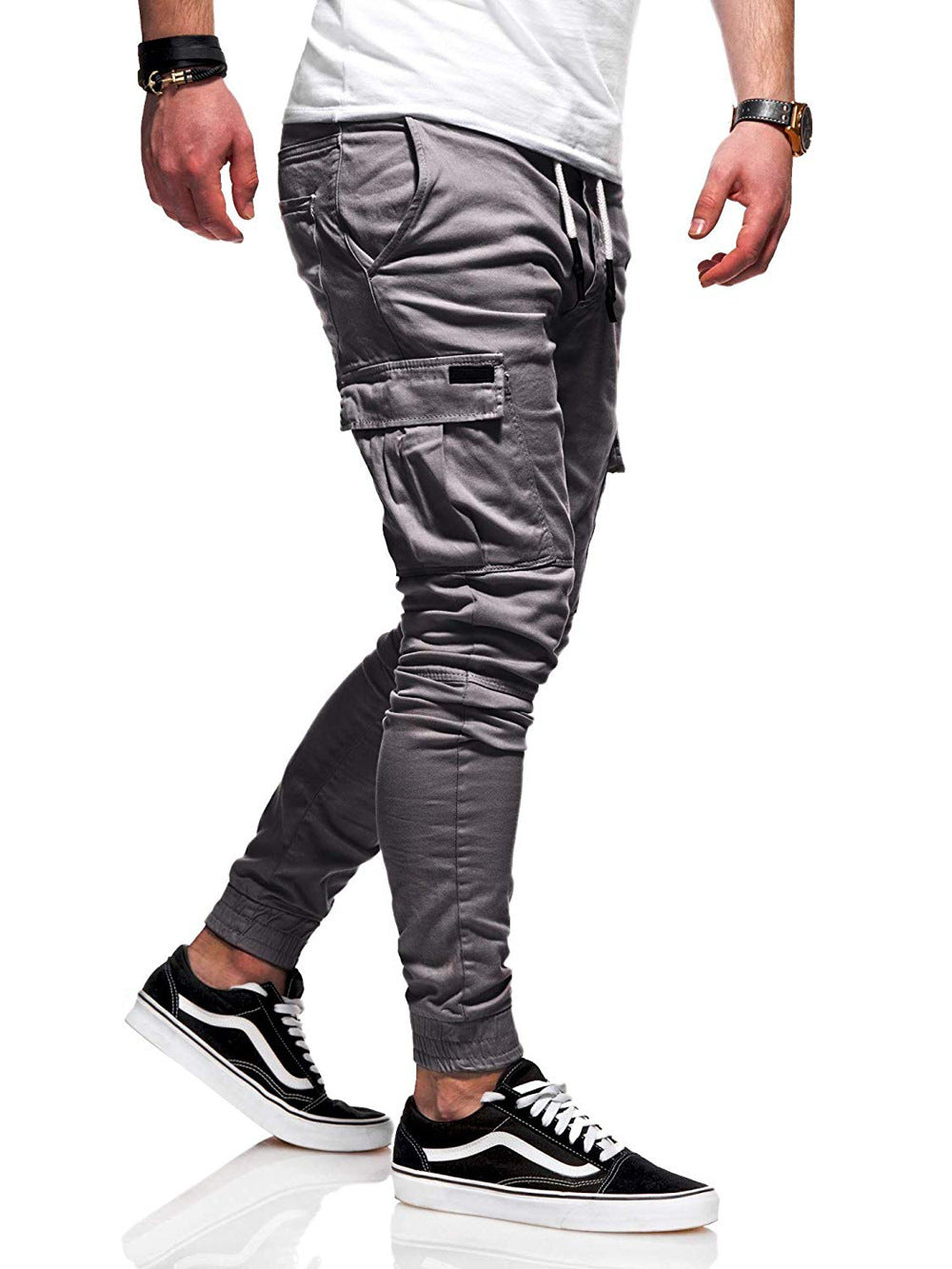 Tethered Elastic Sports Baggy Pants Long Casual Pants Jogging Pants - KuzuSHOP