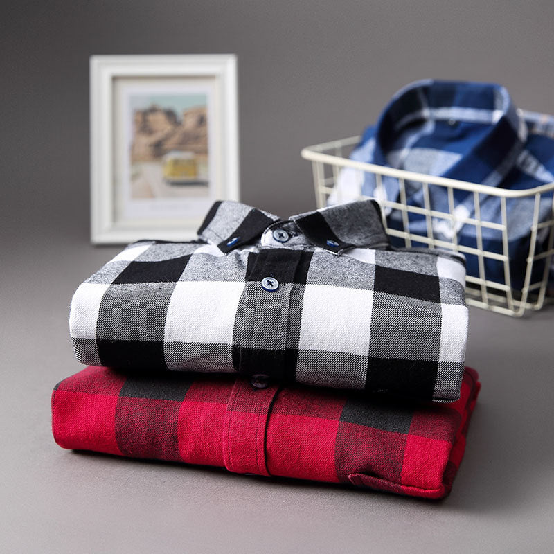 Casual All-match Plaid Long-sleeved Shirt Men - KuzuSHOP