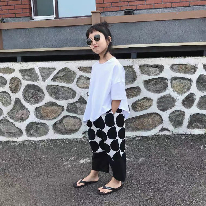 Children'S Wide Cotton Solid Color Round Neck T-Shirt Set - KuzuSHOP