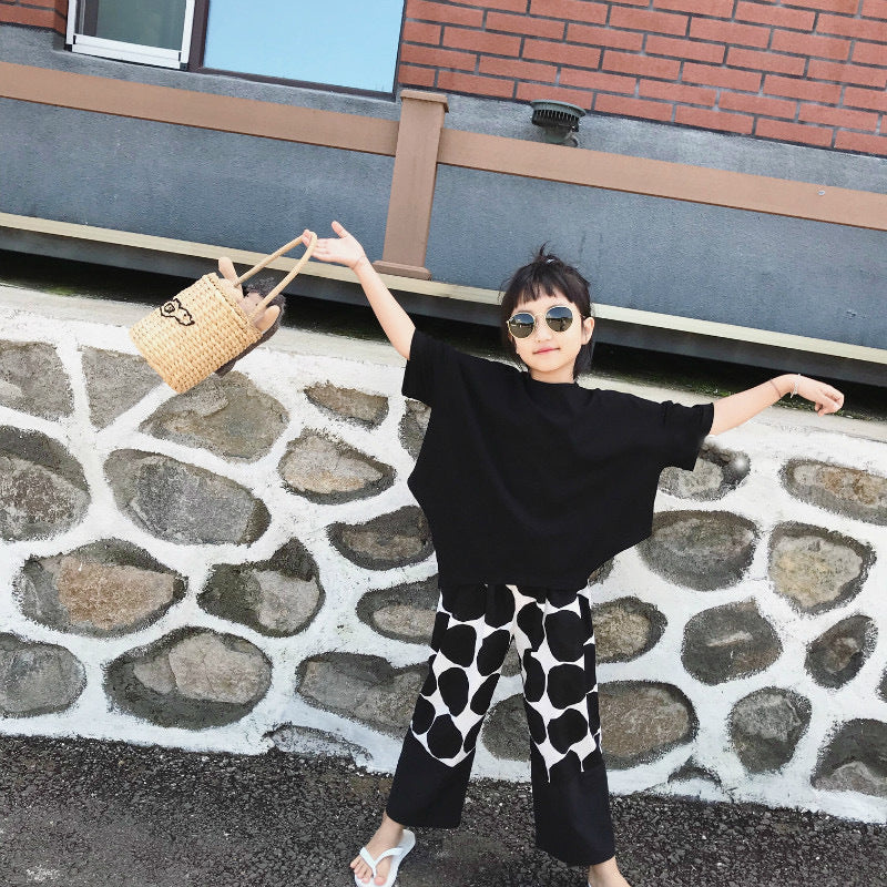 Children'S Wide Cotton Solid Color Round Neck T-Shirt Set - KuzuSHOP