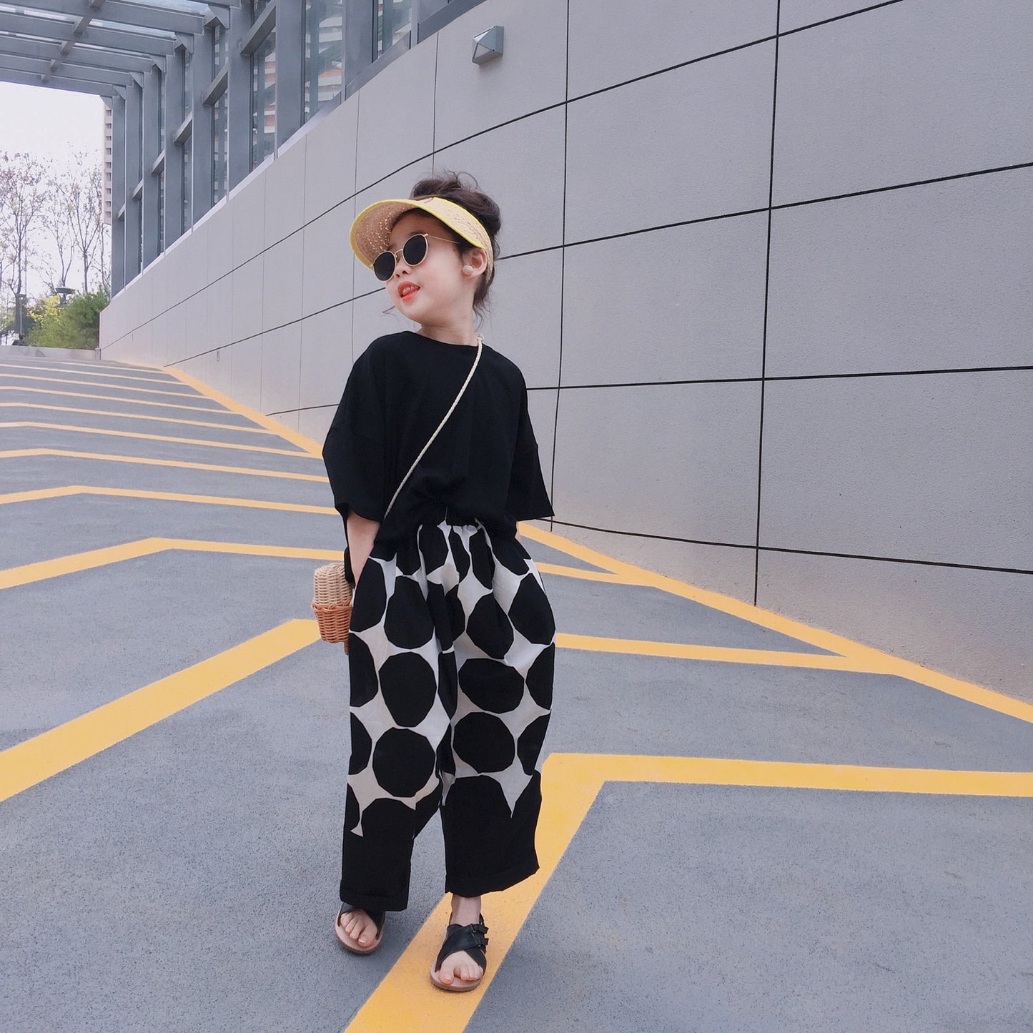 Children'S Wide Cotton Solid Color Round Neck T-Shirt Set - KuzuSHOP