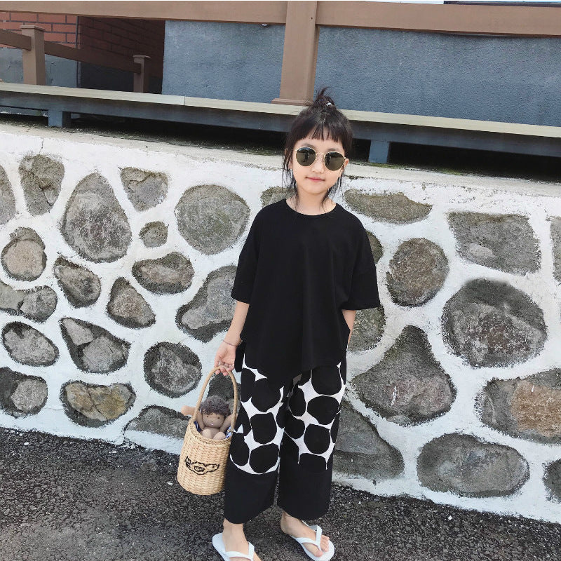 Children'S Wide Cotton Solid Color Round Neck T-Shirt Set - KuzuSHOP