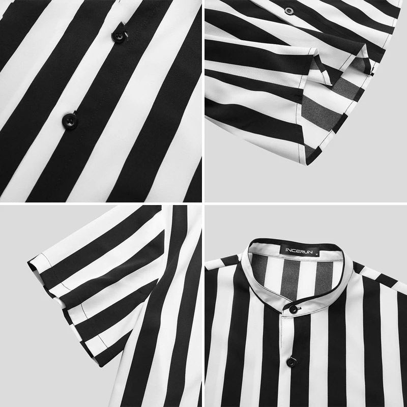 Youth Striped Casual Slim-fit Lapel Shirt - KuzuSHOP