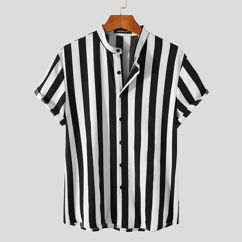 Youth Striped Casual Slim-fit Lapel Shirt - KuzuSHOP