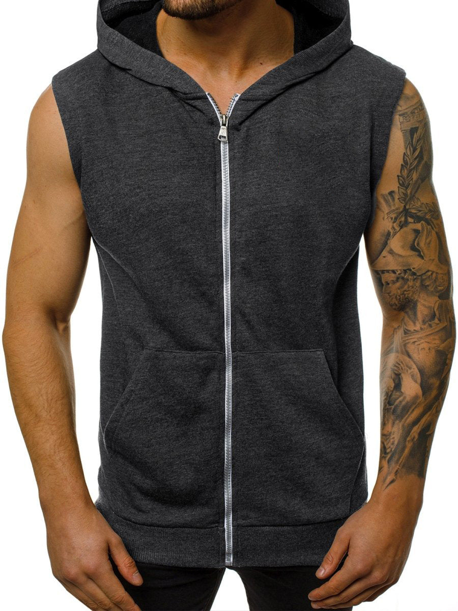 Zipped sweater with sleeveless hooded sport & casual cardigan