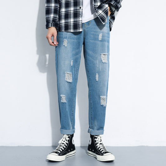 Ripped Jeans Men's Straight And Versatile Men's Beggar Pants - KuzuSHOP
