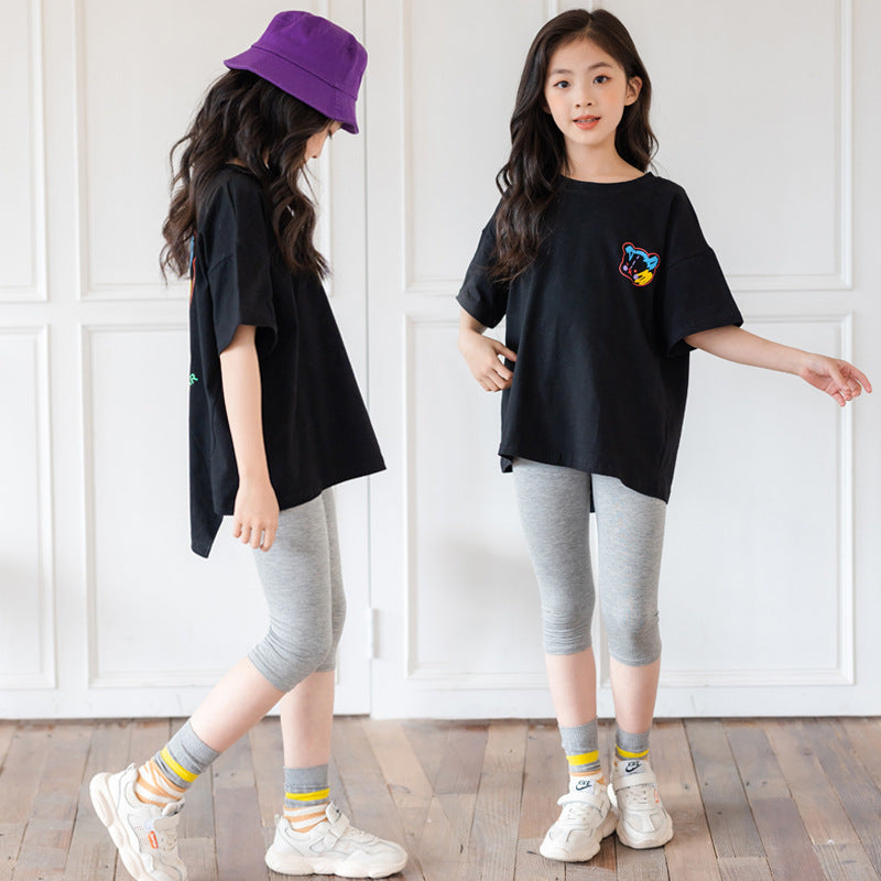 Cartoon Irregular Top Short-sleeved Half-sleeve Big Kids' Trendy Clothes - KuzuSHOP