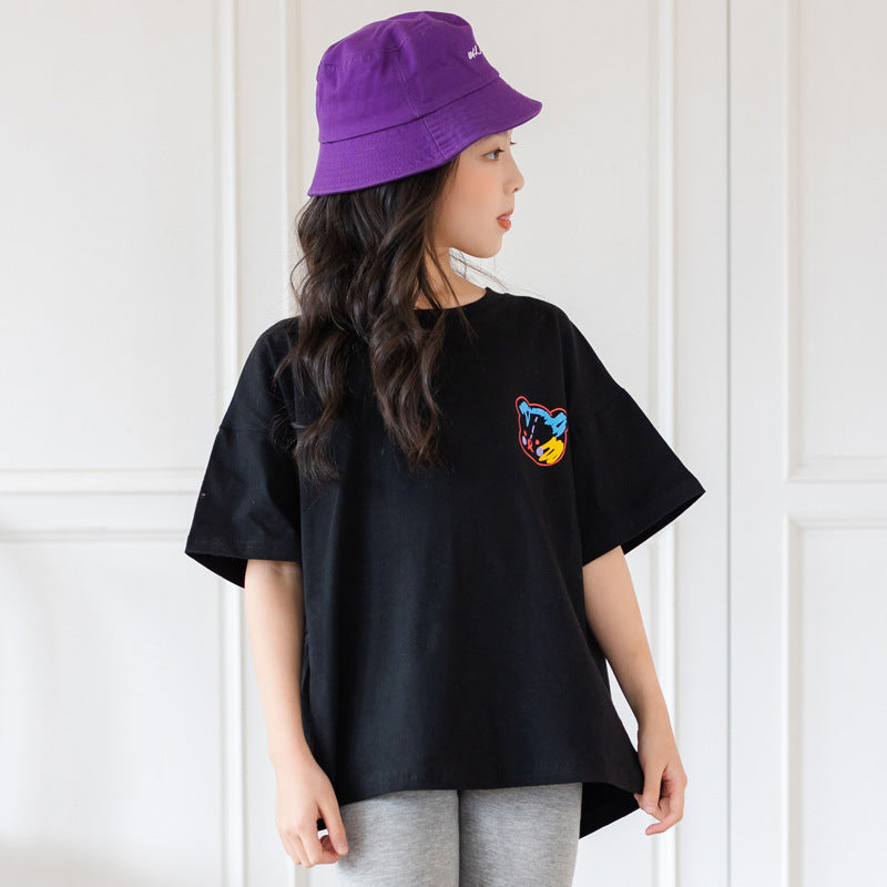 Cartoon Irregular Top Short-sleeved Half-sleeve Big Kids' Trendy Clothes - KuzuSHOP