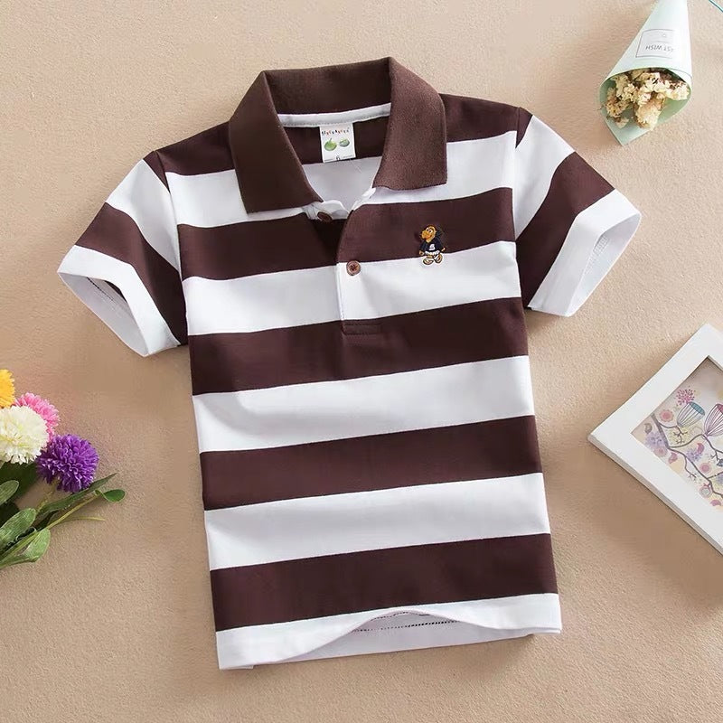 CUHK Children's T-shirt Cotton Striped Lapel Polo Shirt - KuzuSHOP