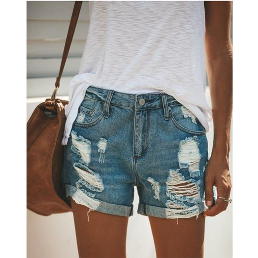 Women denim shorts ripped - KuzuSHOP