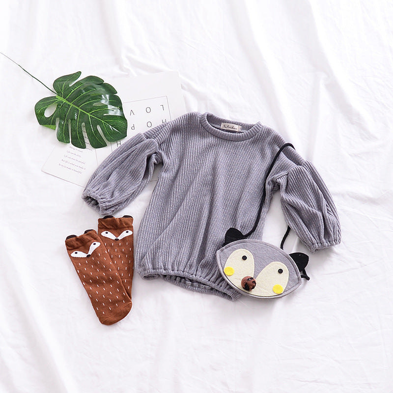 Girls Spring Lantern Sleeve Solid Color Kids T-shirt Top - KuzuSHOP