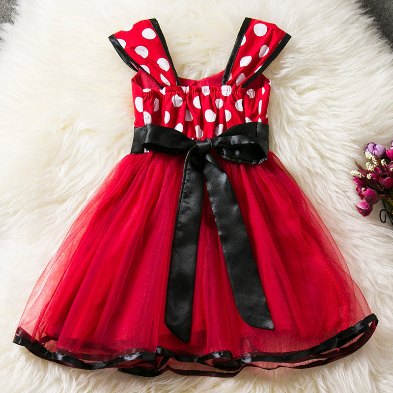 Sleeveless Vest Polka Dot Bow Princess Dress - KuzuSHOP