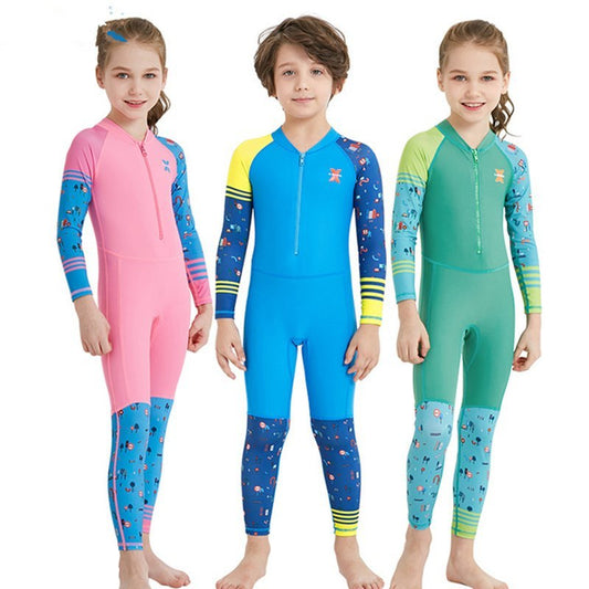 Children's quick-drying diving suit girls boys conjoined long-sleeved snorkeling suit swimwear size children's swimwear sunscreen swimsuit - KuzuSHOP