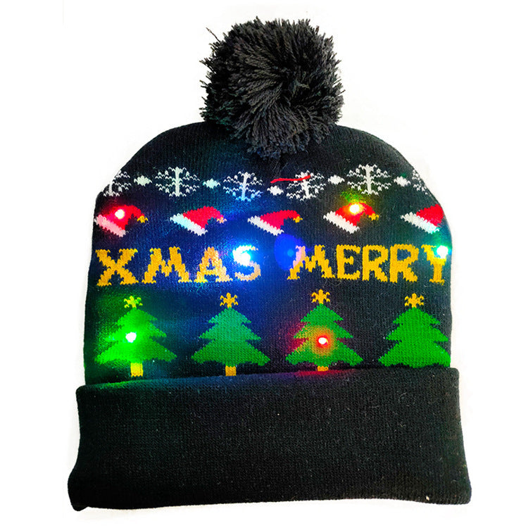 LED Christmas Hat Sweater Knitted Beanie Christmas Light Up Knitted Hat Christmas Gift  Kids Xmas New Year Decorations - KuzuSHOP