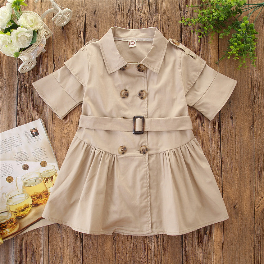 Kids Summer Clothing Beige Korean Style Children Shirt Girls' Dress Medium And Large Children's Dress Children Shirt - KuzuSHOP