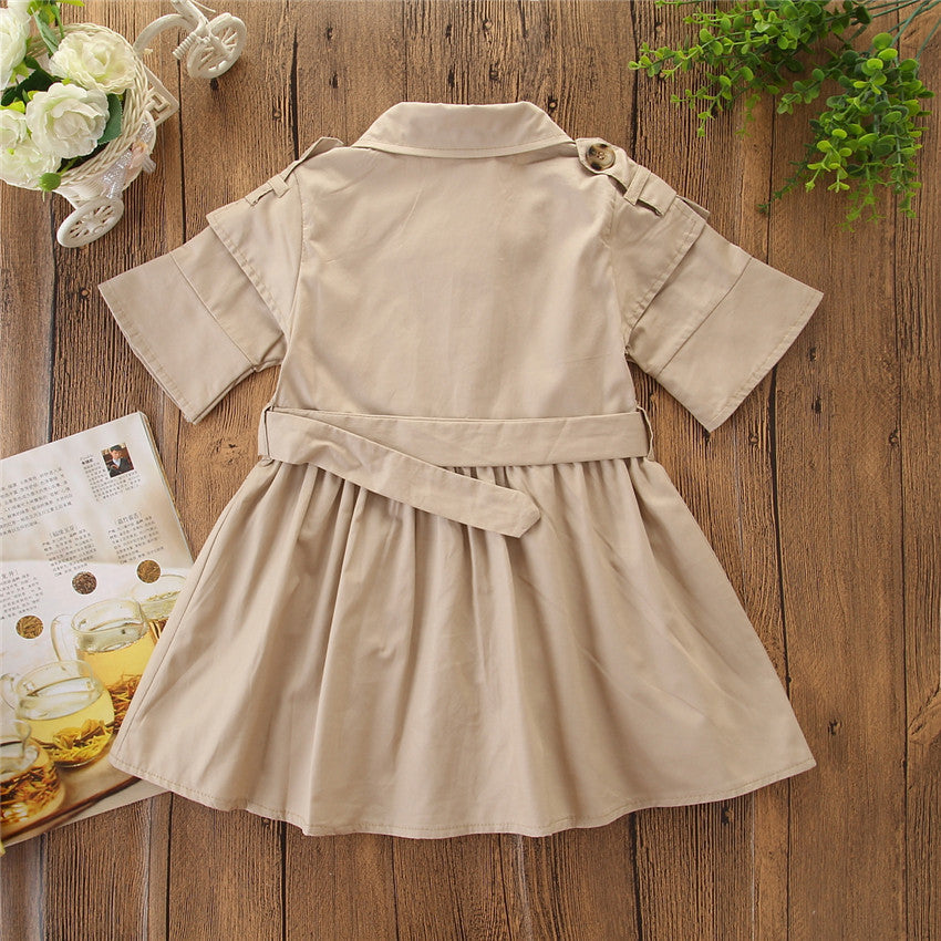 Kids Summer Clothing Beige Korean Style Children Shirt Girls' Dress Medium And Large Children's Dress Children Shirt - KuzuSHOP