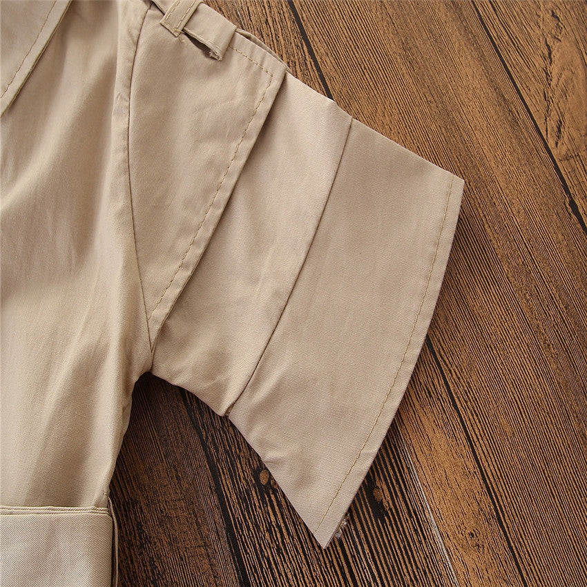 Kids Summer Clothing Beige Korean Style Children Shirt Girls' Dress Medium And Large Children's Dress Children Shirt - KuzuSHOP