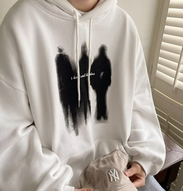 Couple Hip Hop Loose Plus Size Fleece-lined Thicker Sweater - KuzuSHOP