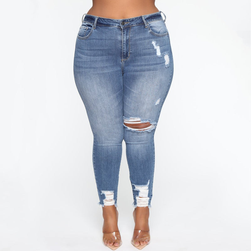 Women Clothes Ripped Plus Size Ladies Denim Pants Jeans - KuzuSHOP