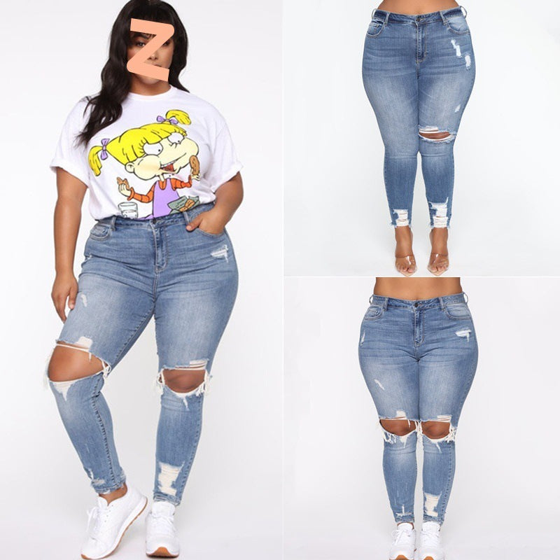 Women Clothes Ripped Plus Size Ladies Denim Pants Jeans - KuzuSHOP