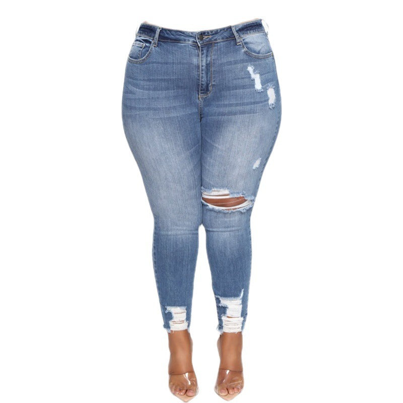 Women Clothes Ripped Plus Size Ladies Denim Pants Jeans - KuzuSHOP