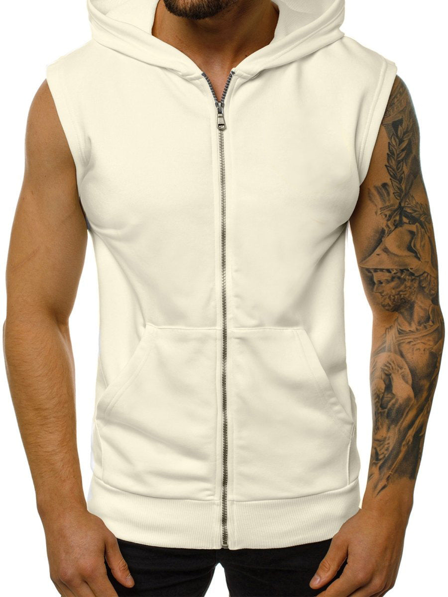 Zipped sweater with sleeveless hooded sport & casual cardigan