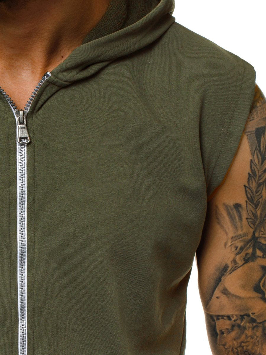 Zipped sweater with sleeveless hooded sport & casual cardigan - KuzuSHOP