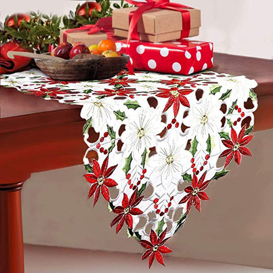 Embroidered Christmas flower table runner - KuzuSHOP