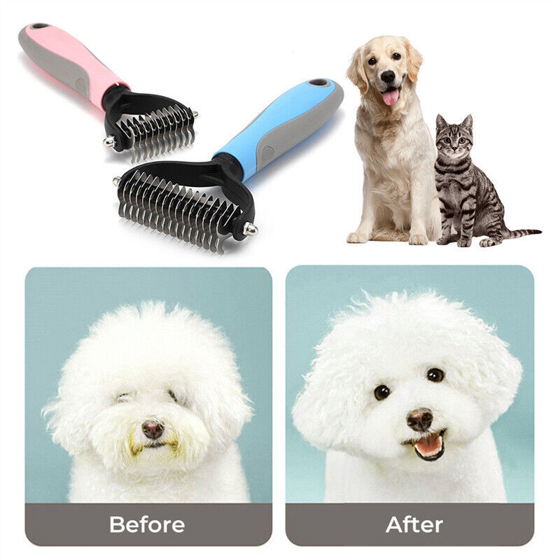 Grooming Brush For Pet Dog Cat Deshedding Tool Rake Comb Fur Remover Reduce 2-Side Dematting Tool For Dogs Cats Pets Grooming Brush Double Sided Shedding And Dematting Undercoat Rake Hair Removal Comb - KuzuSHOP