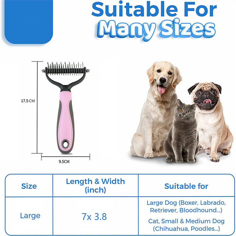 Grooming Brush For Pet Dog Cat Deshedding Tool Rake Comb Fur Remover Reduce 2-Side Dematting Tool For Dogs Cats Pets Grooming Brush Double Sided Shedding And Dematting Undercoat Rake Hair Removal Comb - KuzuSHOP